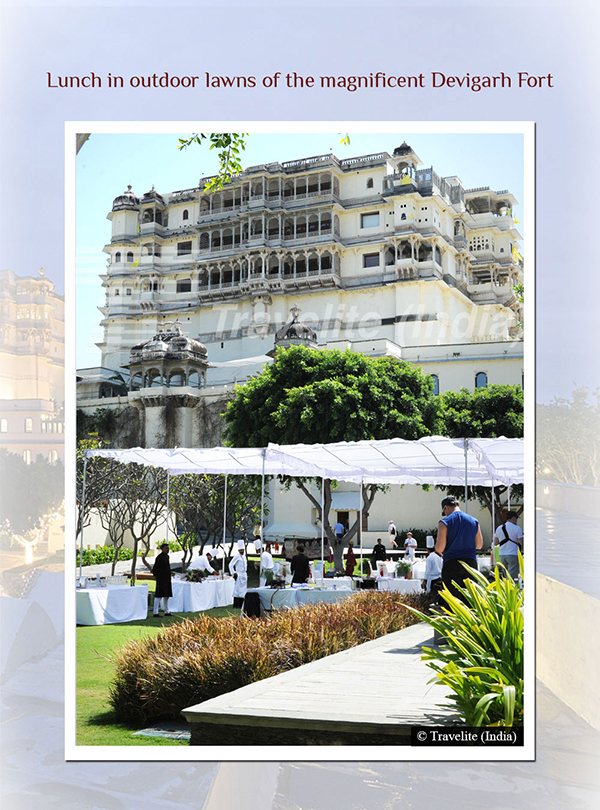 Lunch in outdoor lawns of he magnificent Devigarh Fort