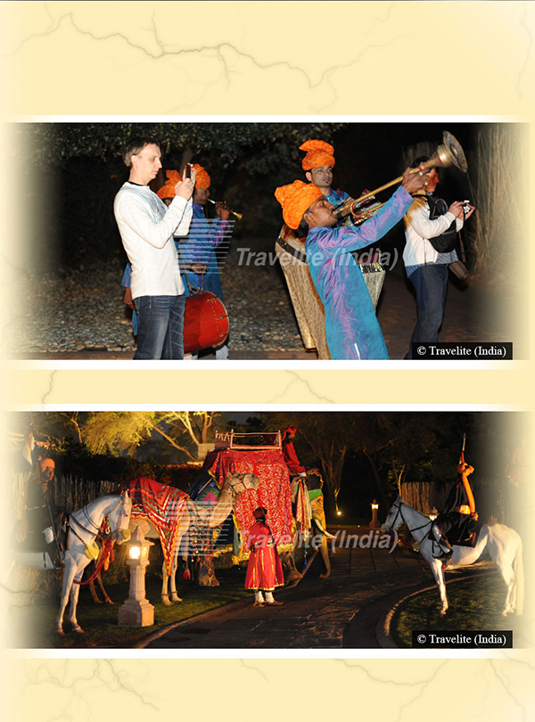 Welcome with decorated Elephant, Camel, Horses and Rajasthank Folk performers pic-01