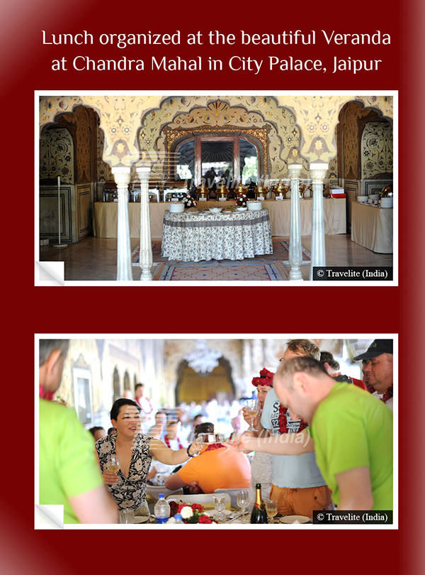 Lunch organized at the beautiful veranda at Chandra Mahal in City Palace, Jaipur