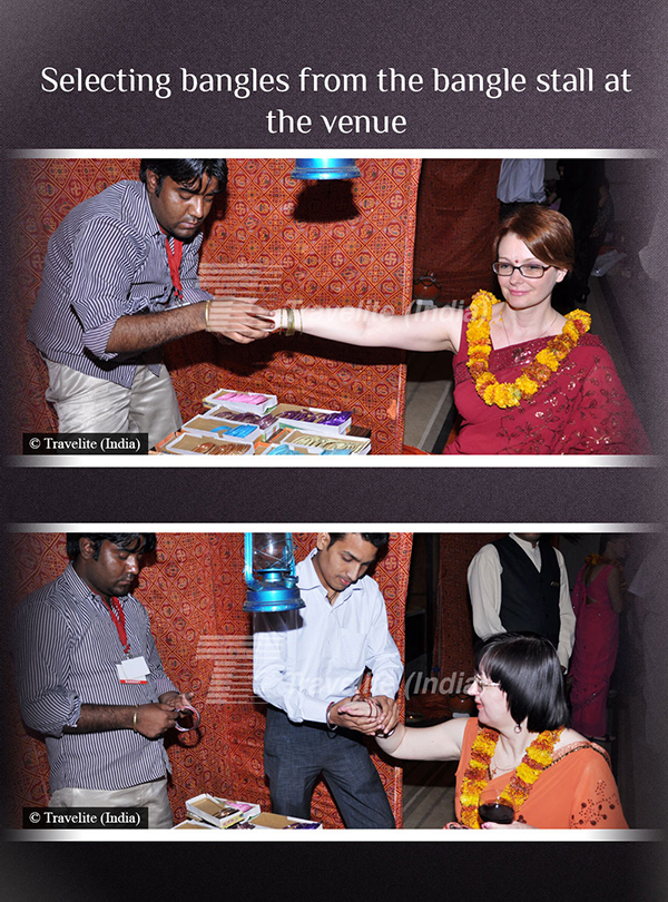 Selecting bangles from the bangle stall at the venue